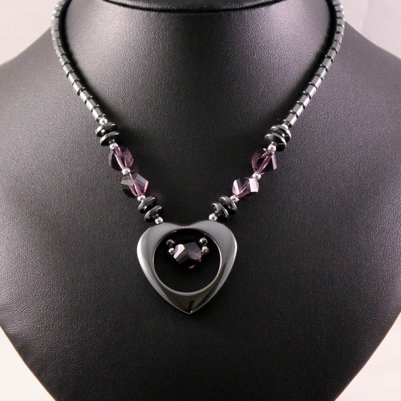 Ironstone Open Heart and Purple Gemstone Necklace - Picture 4 of 7